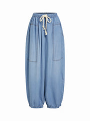 Denim High Rise Washed Drawstring Jogger Oversized Jeans