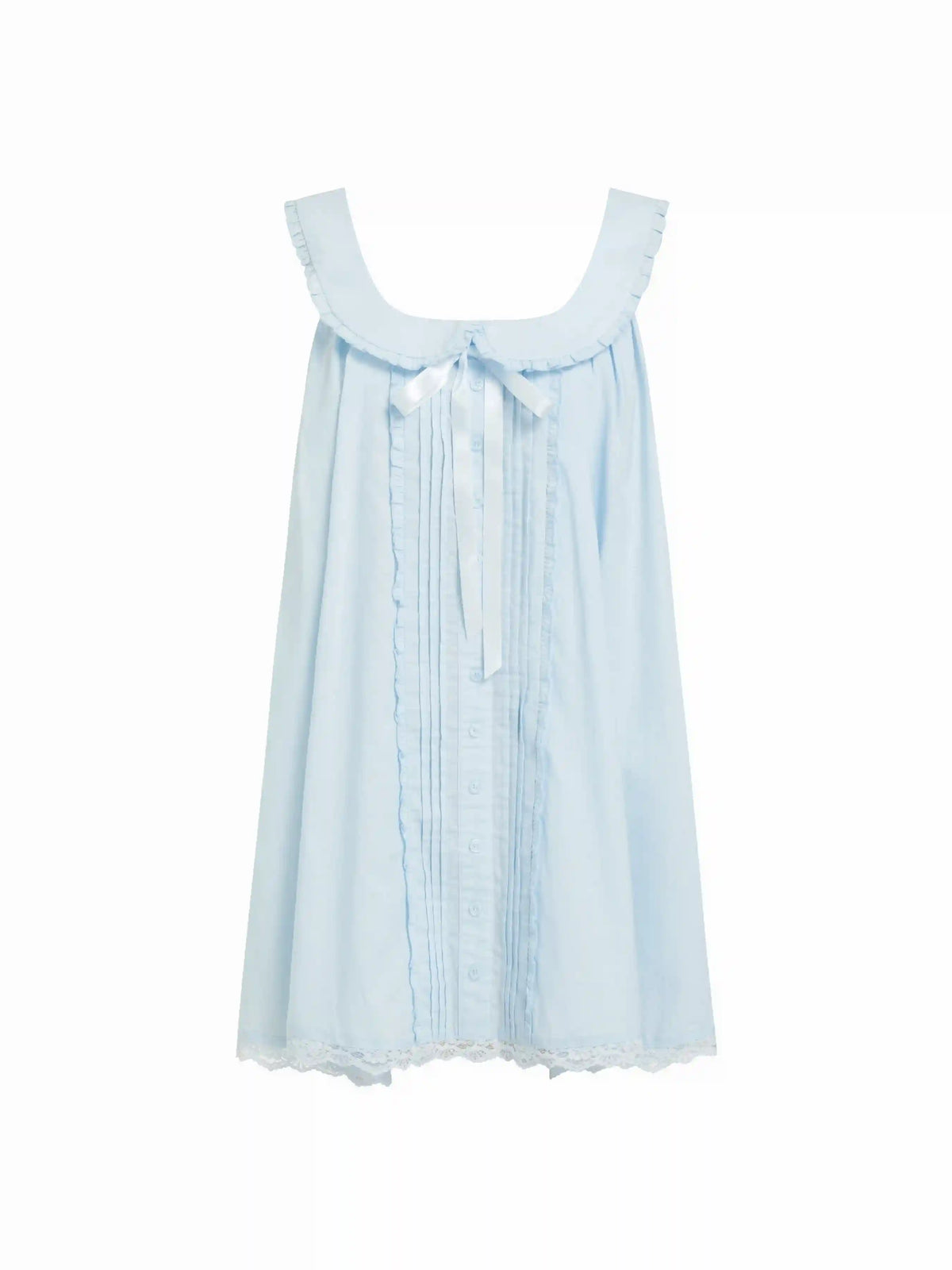 Cotton-blend Scoop Neck Bowknot Oversized Babydoll Mini Dress