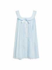 Cotton-blend Scoop Neck Bowknot Oversized Babydoll Mini Dress