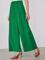 Cropped High Rise Pleated Wide Leg Trousers