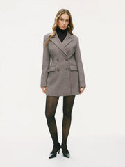 Wool-look Collar Long Sleeve Herringbone Mini Dress