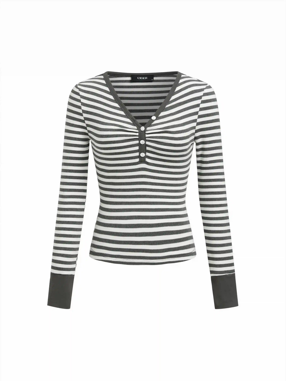 Cotton-blend Jacquard V-Neck Striped Ruched Tee
