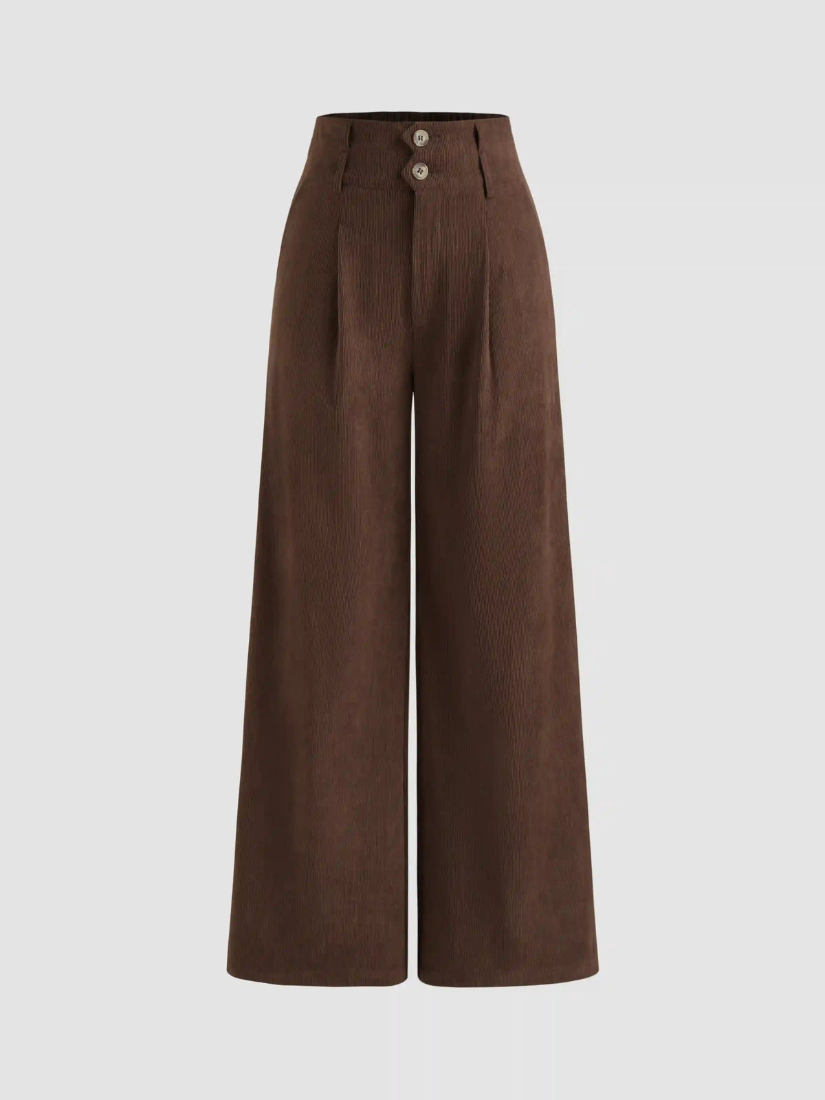 Corduroy High Rise Solid Pleated Double Button Pocket Wide Leg Trousers