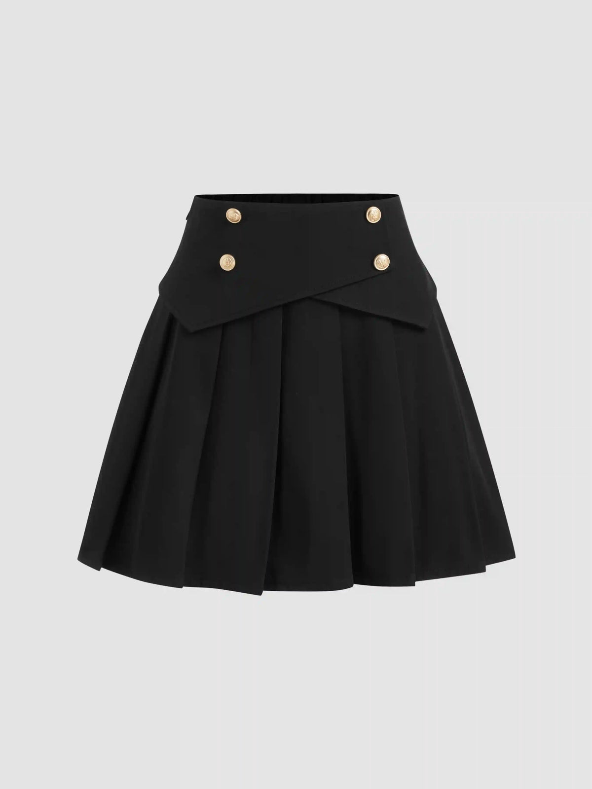 Mid Rise Solid Button Pleated Mini Skirt