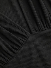 Textured V-neck Ruched Mid Rise Bell Sleeve Romper