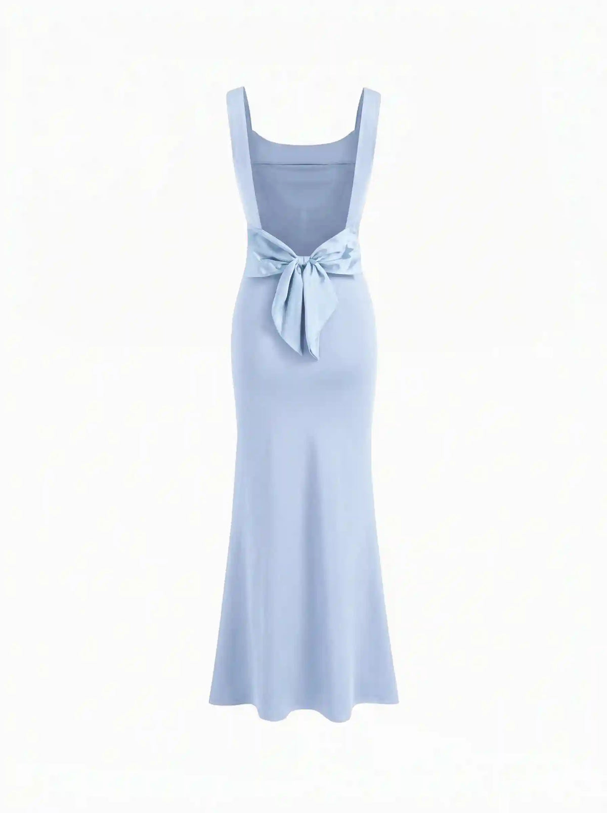 Scoop Neckline Solid Bowknot Backless Maxi Dress