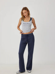 Cotton-blend Low Rise Drawstring Straight Leg Trousers