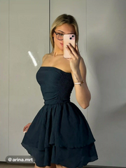 Tube Ruched Ruffle Mini Dress
