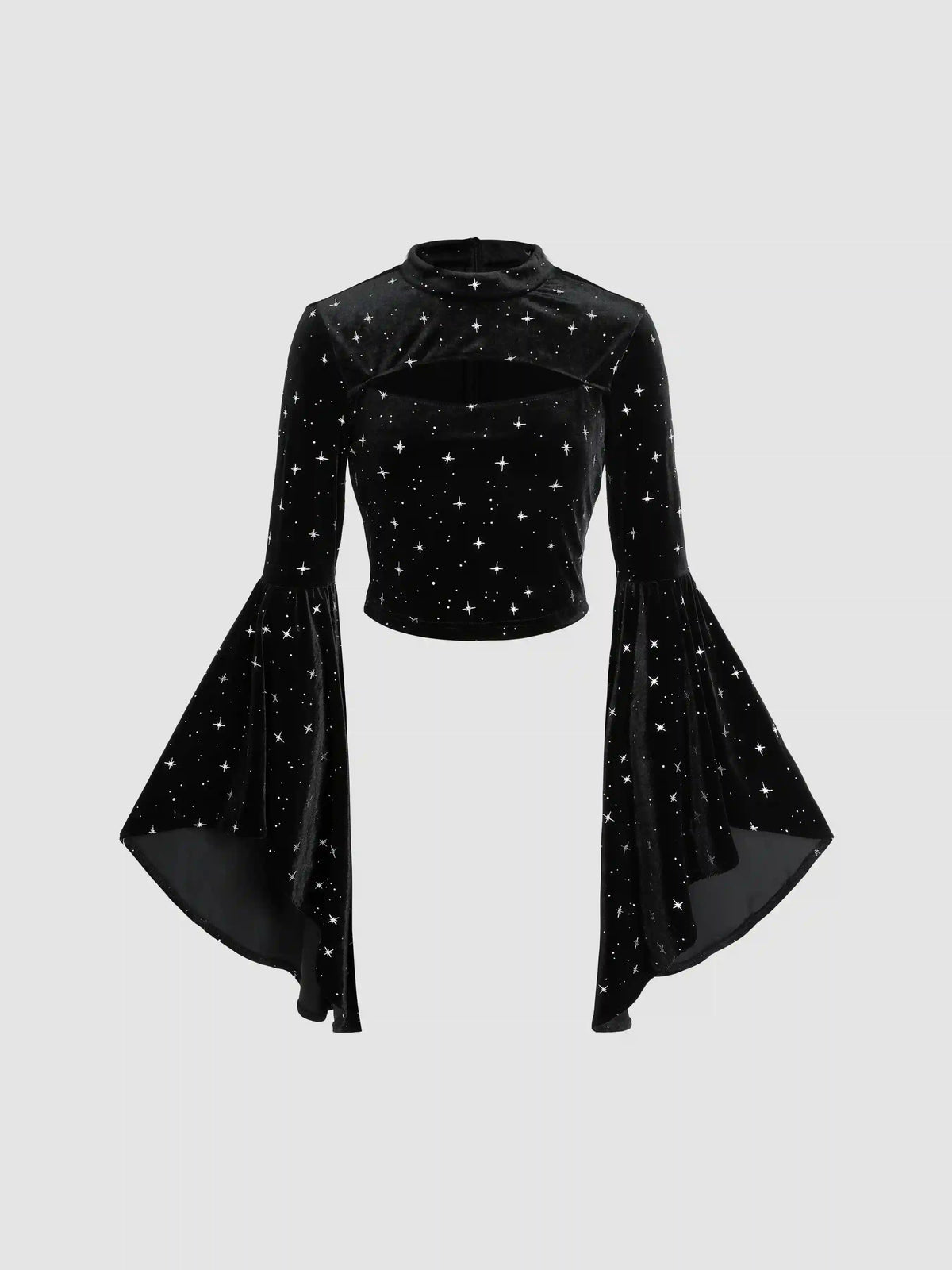 Velvet Star Pattern Bell Sleeve Crop Top