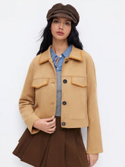 Suede Collar Button Borg Jacket