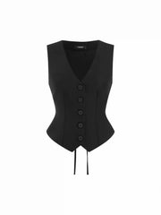 V-neck Knotted Cinched Waist Blazer Vest