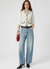 Tweed Button Contrasting Binding Jacket Vest
