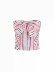 Linen-blend Striped Bowknot Bandeau Top