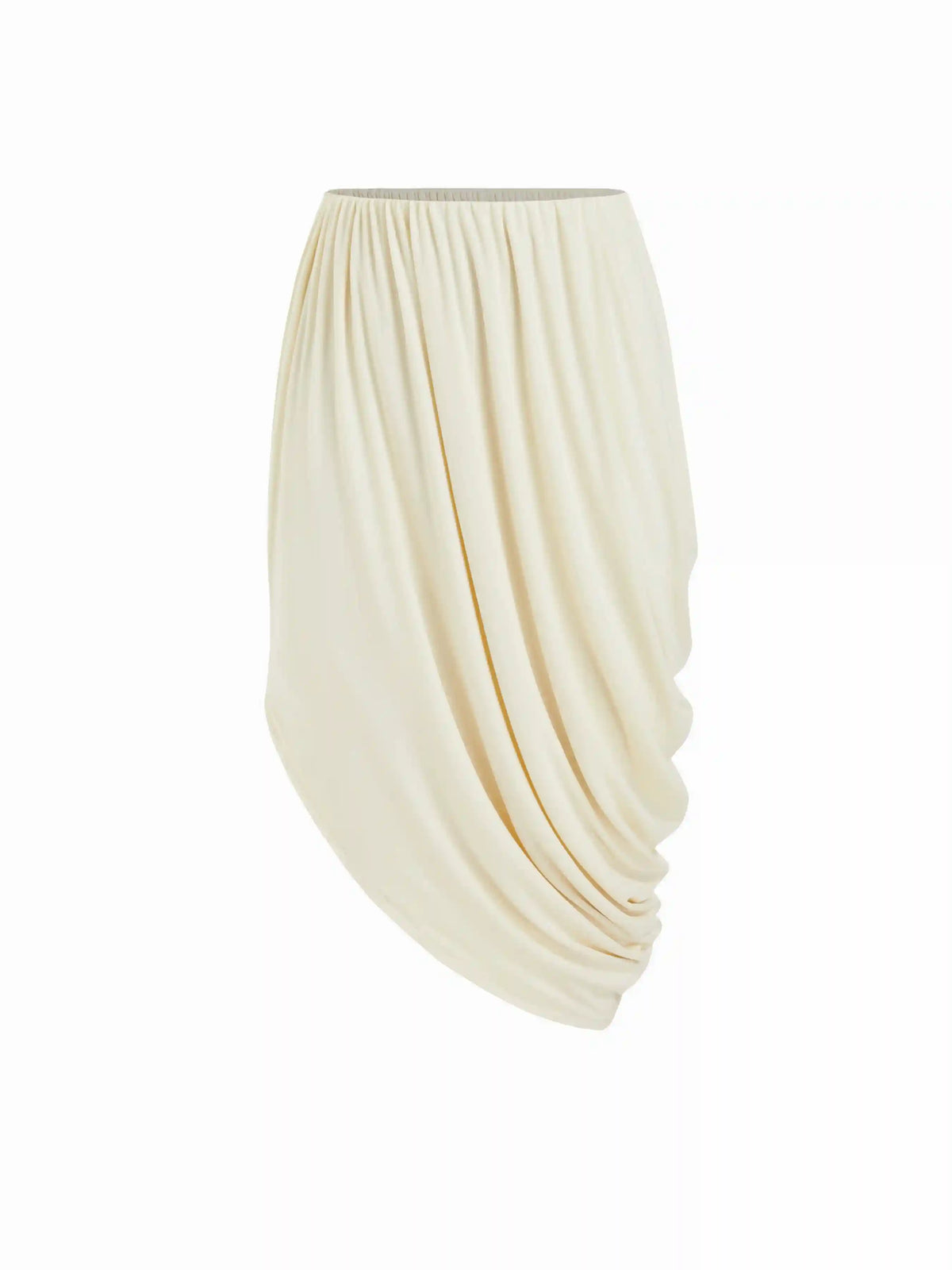 Draped Asymmetrical Bubble Hem Low Rise Midi Skirt