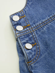 Denim Pleated Belted Shoulder Straps Jumpsuit Curve & Plus