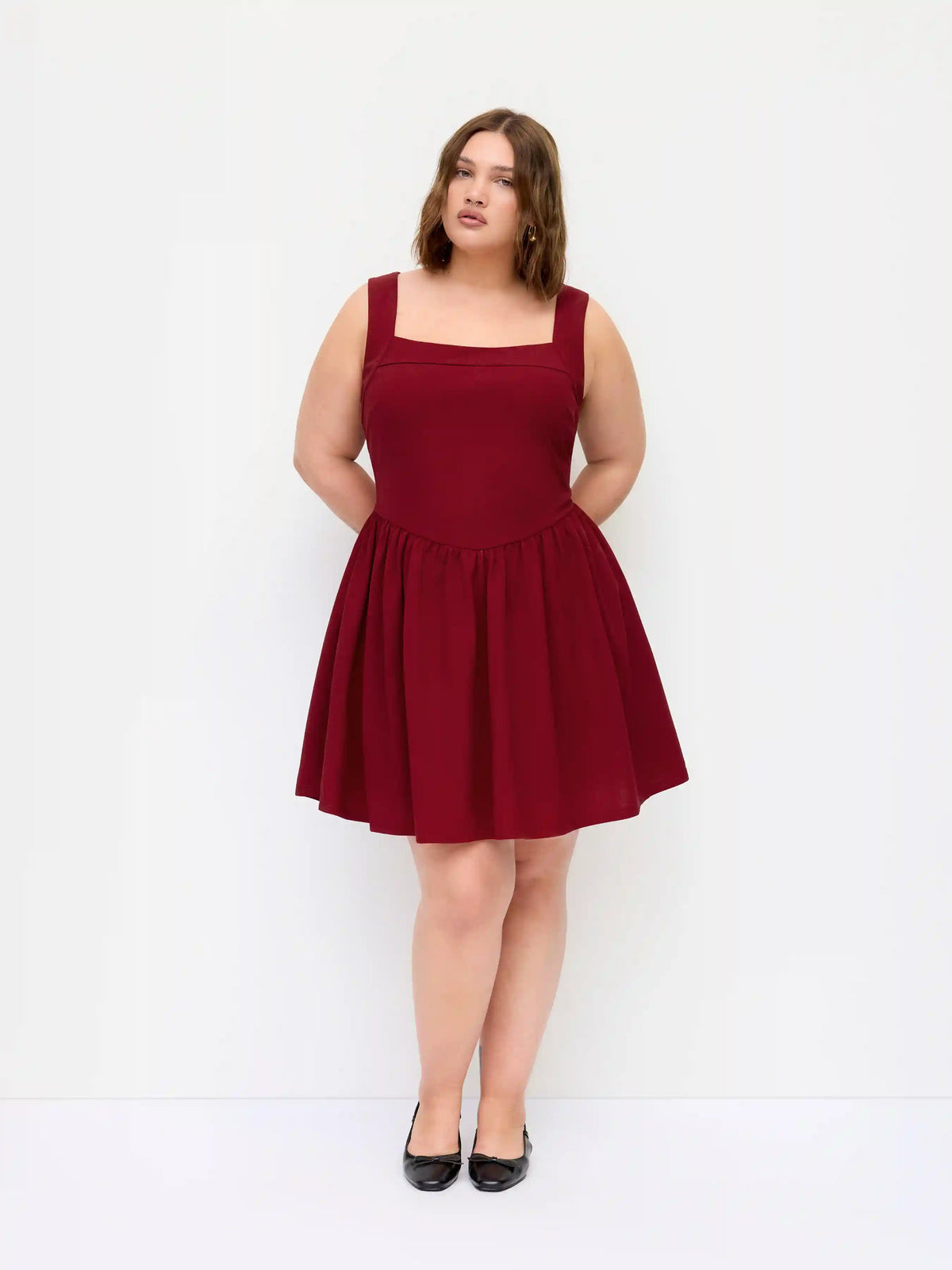 Square Neck Ruffle Mini Dress Curve & Plus