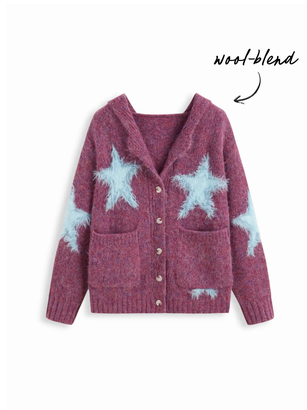 Knit Wool-blend Hooded Star Oversized Cardigan