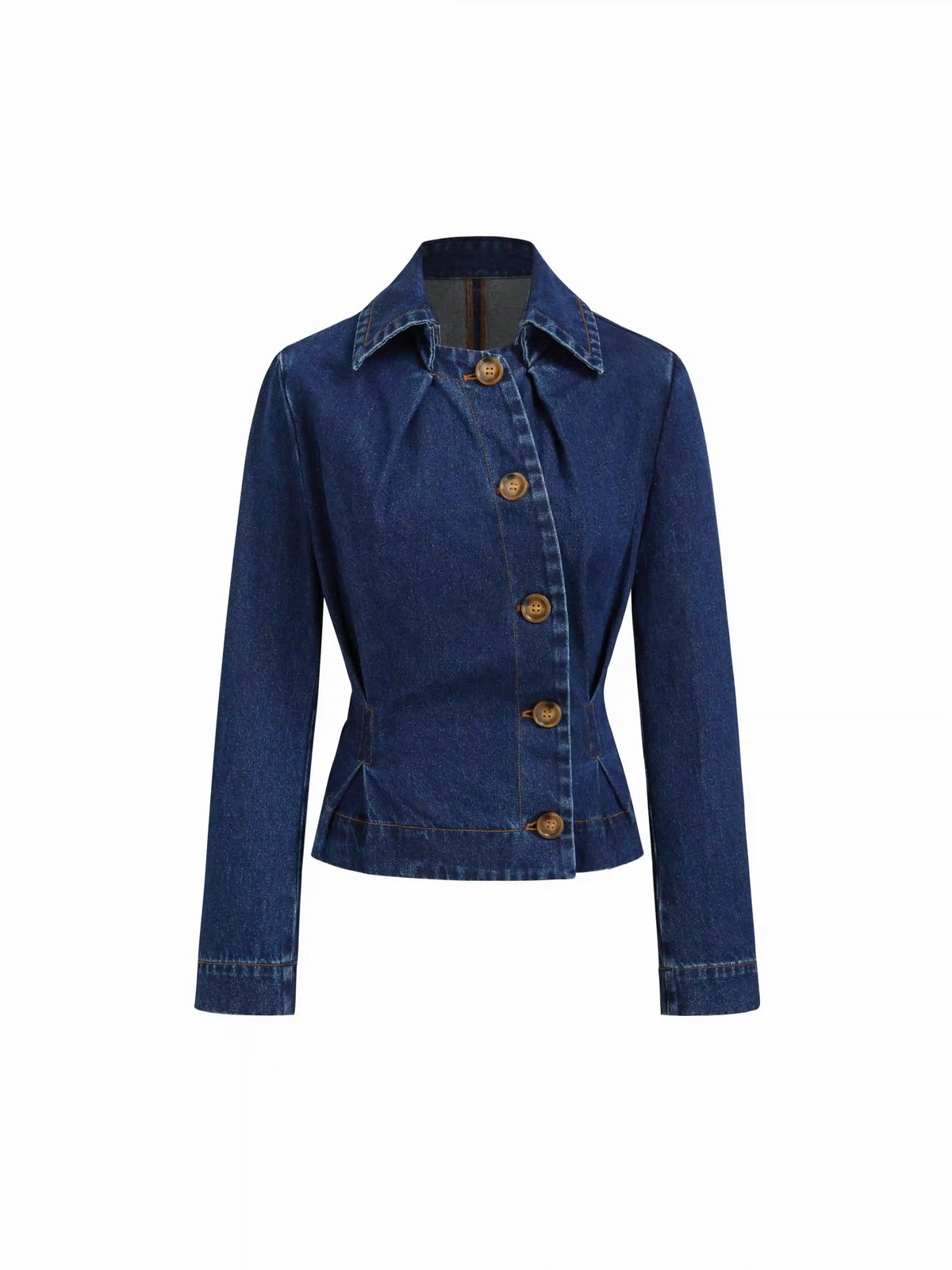 Denim Collar Asymmetrical Button Cinched Waist Jacket