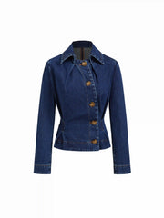 Denim Collar Asymmetrical Button Cinched Waist Jacket