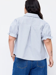Cotton-blend Plaid Puff Sleeve Blouse Curve & Plus