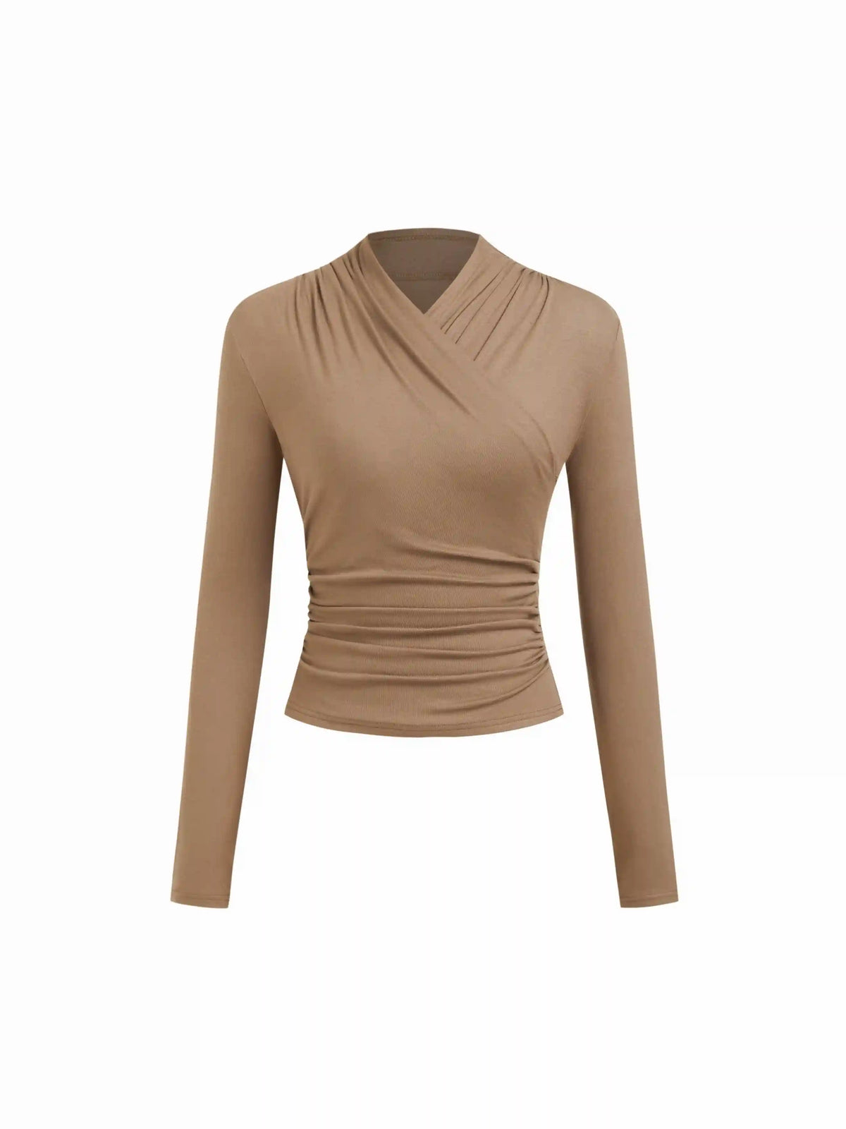 V-neck Asymmetrical Ruched Long Sleeve Tee