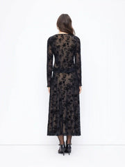 Mesh V-neck Floral Ruffle Hem Knotted Top & Mid Rise Maxi Skirt Set