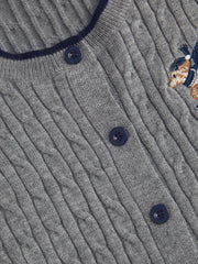 Embroidered Dog Cable Knit Button-Up Short Sleeve