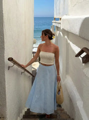 Jacquard Floral Broderie Anglaise Textured A-line Mid Rise Maxi Skirt