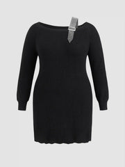 Knit Asymmetrical Neck Mini Dress Curve & Plus