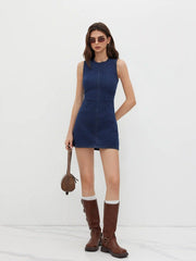 High Stretch Denim Ruched Zipper Mini Dress