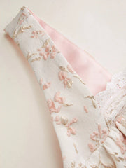 Floral Jacquard Square Neck Bowknot Shirred Tank Blouse Curve & Plus