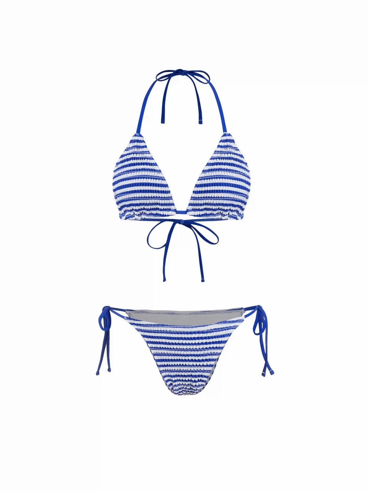 Solid Smocked Triangle Bikini Set