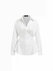 Cotton-blend Long Sleeve Drawstring Blouse