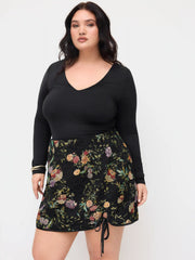 Jacquard Mid Rise Floral Knotted Mini Skirt Curve & Plus