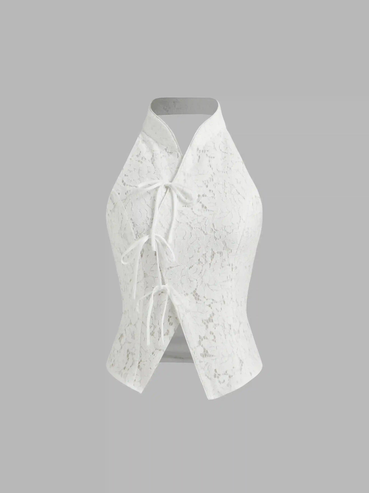 Lace Mandarin Collar Bowknot Split Tank Top