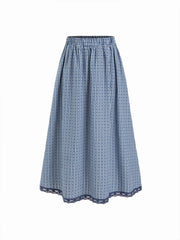 High Rise Gingham Lace Trim A-line Maxi Skirt