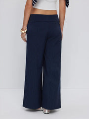 Low Rise Striped Tie Side Ruched Straight Leg Trousers