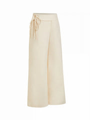 Linen-blend Low Rise Knotted Belted Wide Leg Trousers