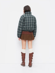 Reversible Cotton-blend Stand Collar Tartan Zip Through Puffer