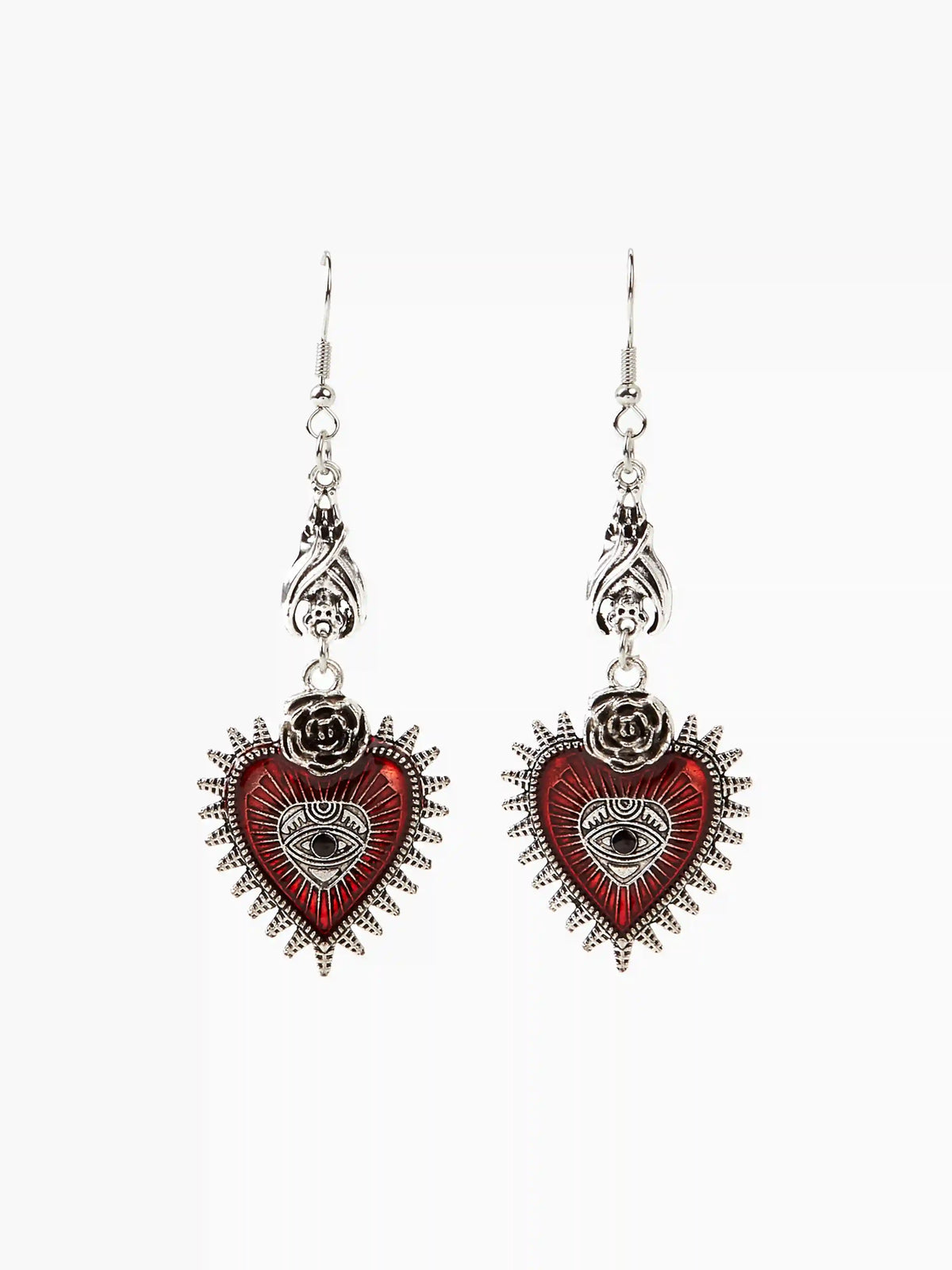 Eye Pattern Rosette Decor Heart Shaped Hoop Earrings