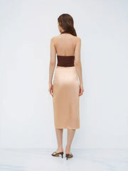 Satin Drawstring Split Midi Skirt
