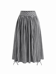 Multi-way Cotton-blend Mid Rise Gingham Drawstring Ruffle Hem Maxi Skirt