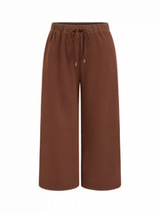 Cotton-blend Collar Zip Through Top & Mid Rise Drawstring Straight Leg Trousers Set Curve & Plus