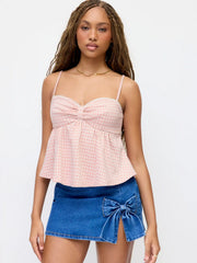 Gingham Sweetheart Neck Bowknot Peplum Crop Cami Top