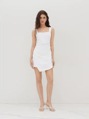 Square Neck Ruched Asymmetrical Hem Mini Dress