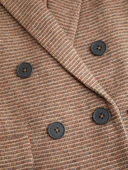 Wool-blend Plaid Notched Collar Long Sleeve  Double Breasted Blazer