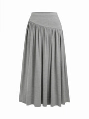 Boat Neck Ruched Asymmetrical Hem Top & Elastic Waist Maxi Skirt Set