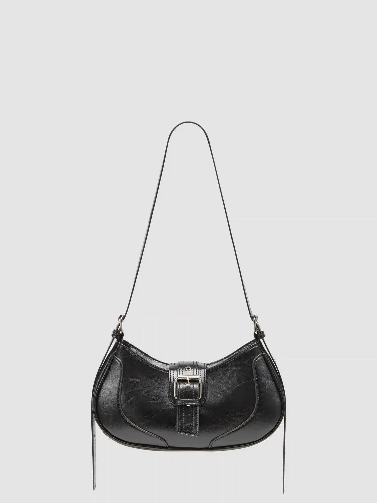 Distressed Texture Crescent Shape Buckle Decor Shoulder Bag