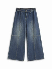 Denim Low Rise Elastic Waist Oversized Wide Leg Jeans