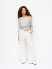 Cotton Mid Rise Ruffled Drawstring Flared Trousers